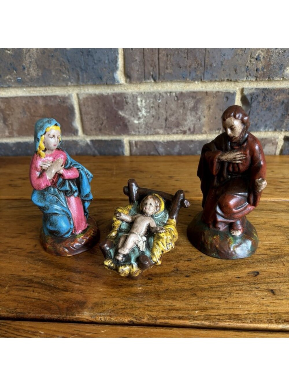 Vintage 1970 Atlantic Mold Nativity Joseph Mary Baby Jesus Ceramic 3 Piece READ